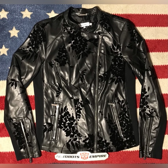 Calvin Klein Jackets & Blazers - NWOT Vintage Womens CALVIN KLEIN VELVET FLORAL FAUX LEATHER MOTO Jacket S Rl Rlx